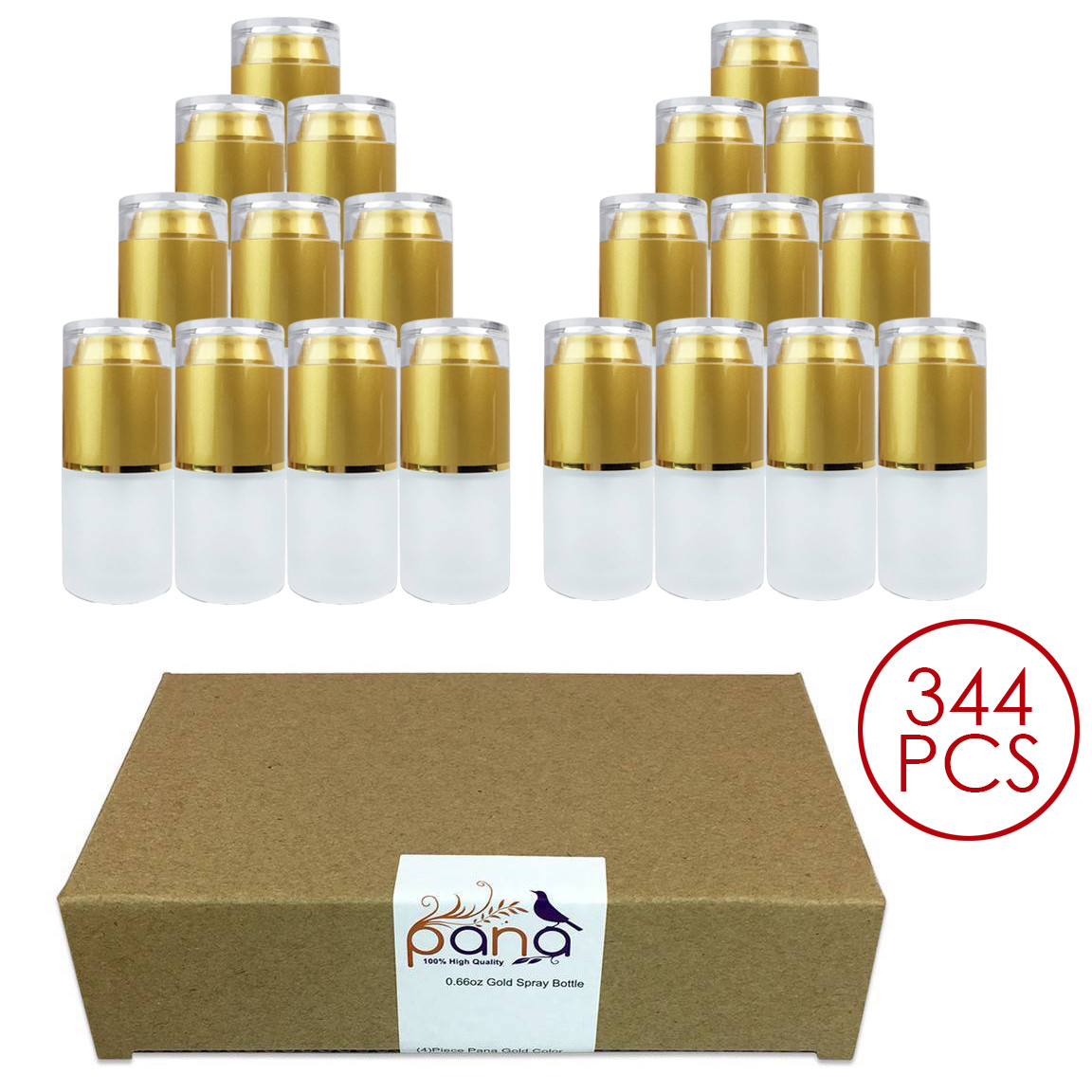 344PCS Pana 20ML Refillable Fine Mist Spray Frosted Glass Bottle with Gold Cap