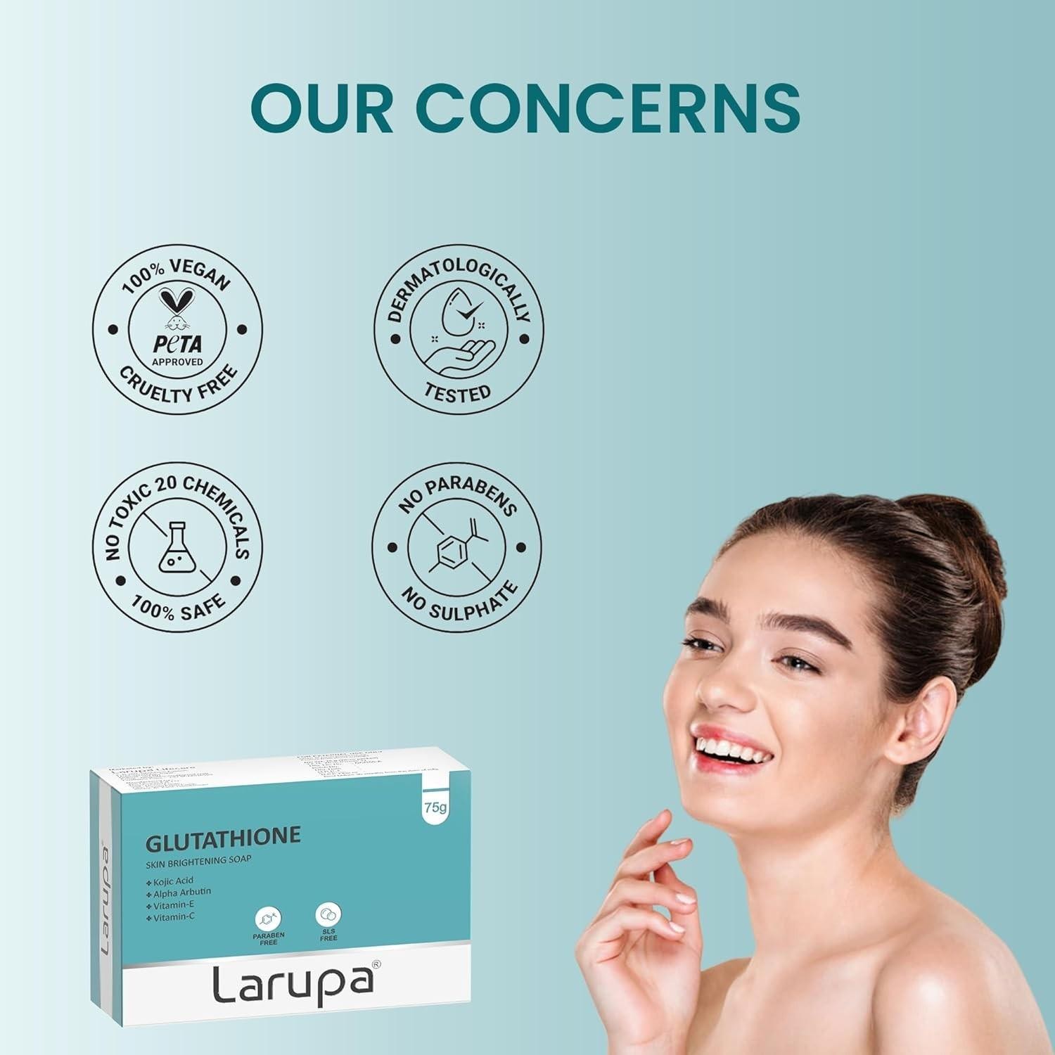 Larupa Soap Glutathione Kojic Vitamins C E Alpha Arbutin Dark Spots 75gm x 3