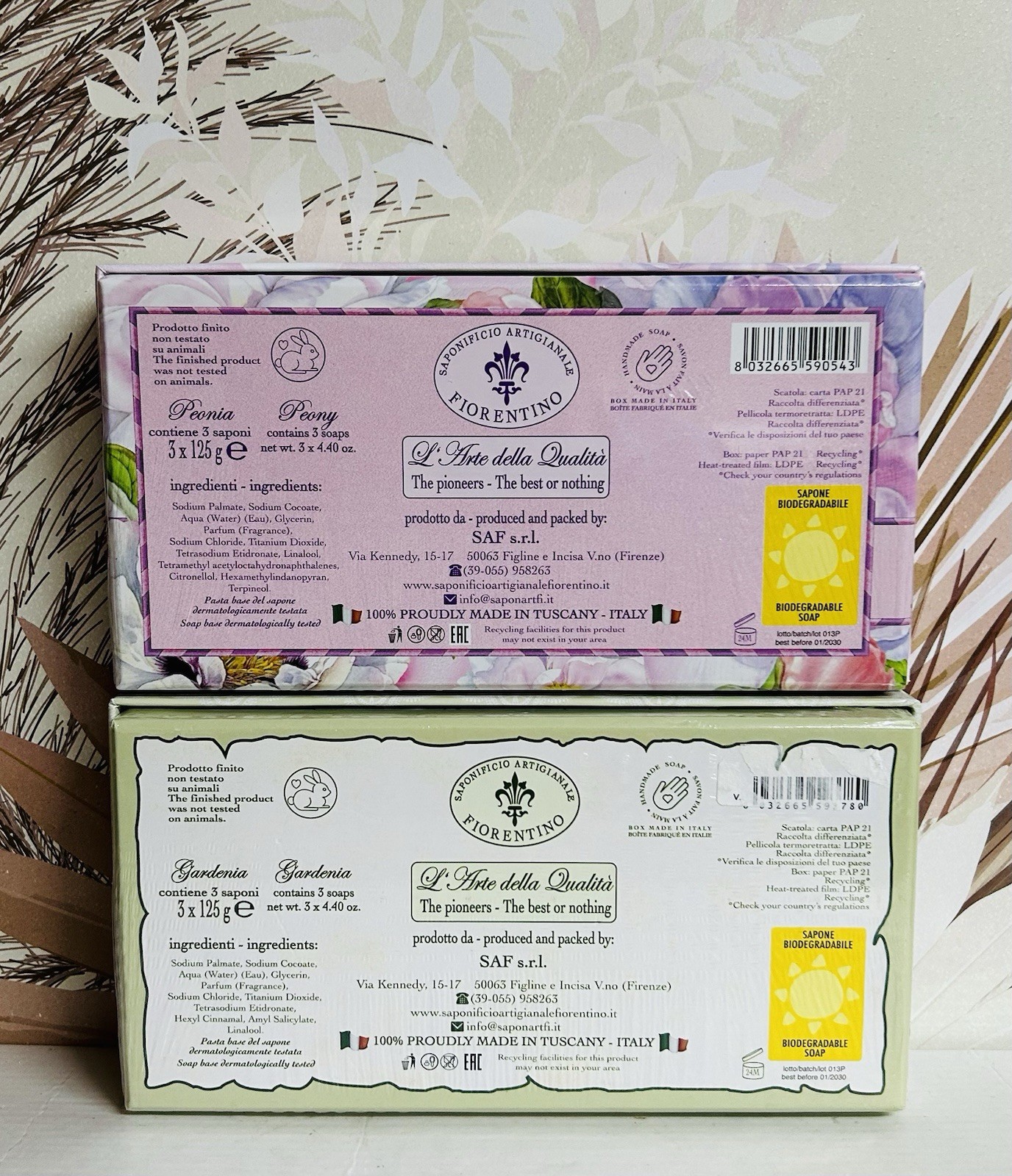 Saponificio ~Peony Garden & Gardenia Scented Bar Soap from Italy 6 bars 4.40 oz