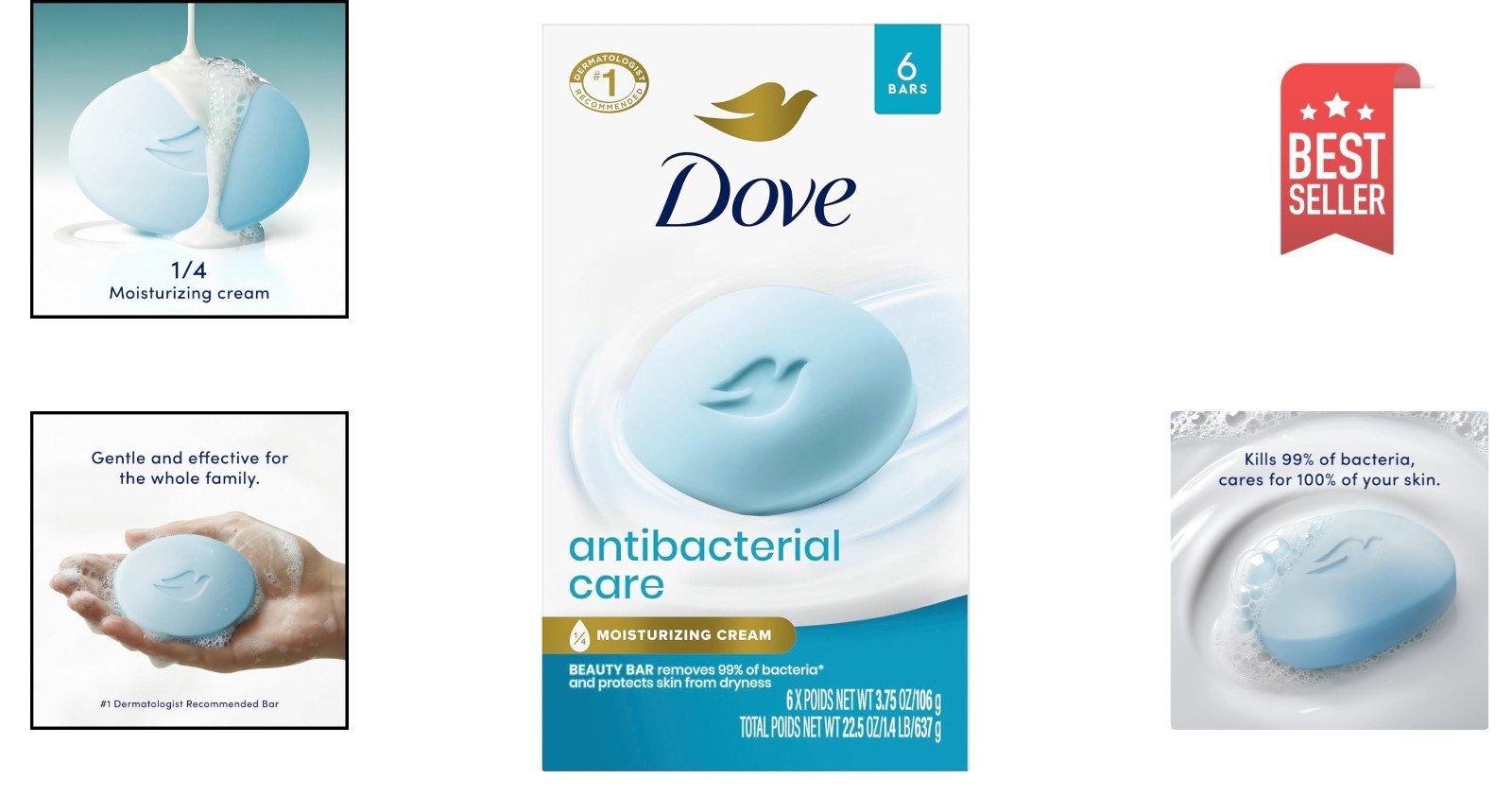 Antibacterial Care Beauty Bar Soap – 6 Bars for Moisturized and Radiant Skin