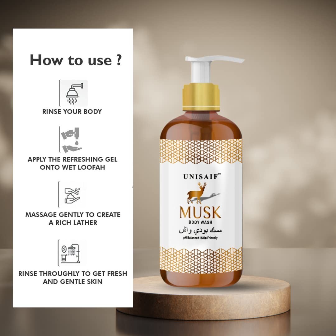 Unisaif Musk Organic Body Wash And Shower Gel Women and men’s 300ML