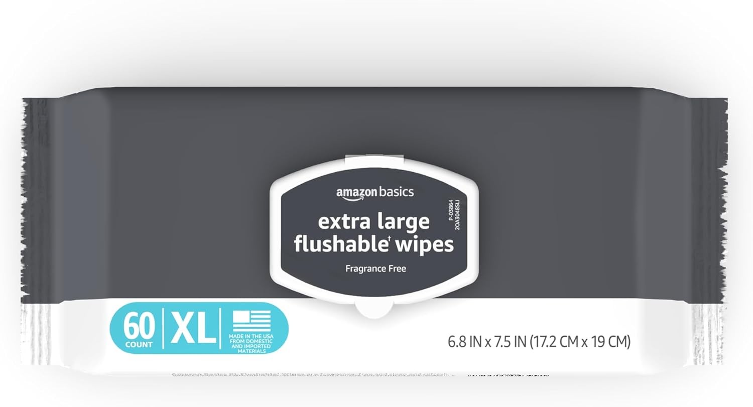 Amazon Basics Extra Large Flushable Wipes, Fragrance Free, pH Balanced, with Vit