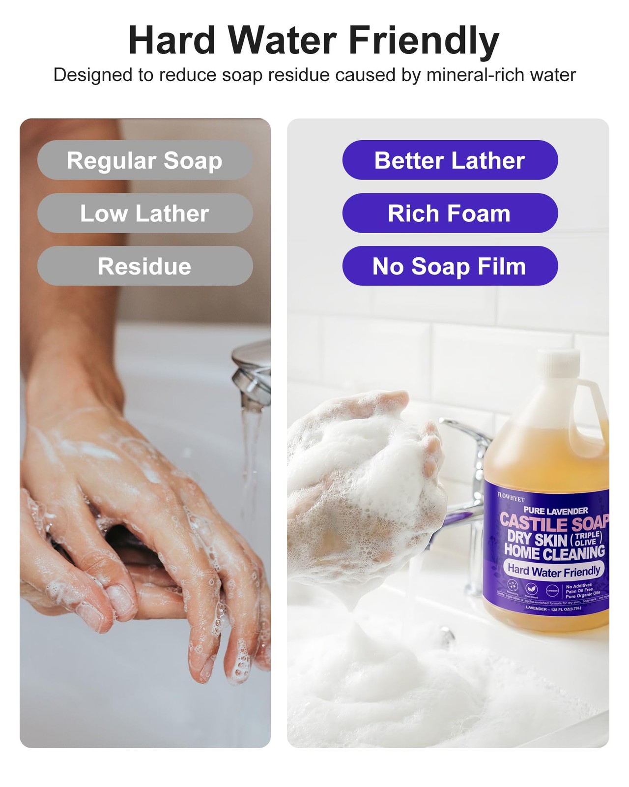 EWG Verified Pure Castile Soap Liquid Lavender 1 Gallon Dry Skin