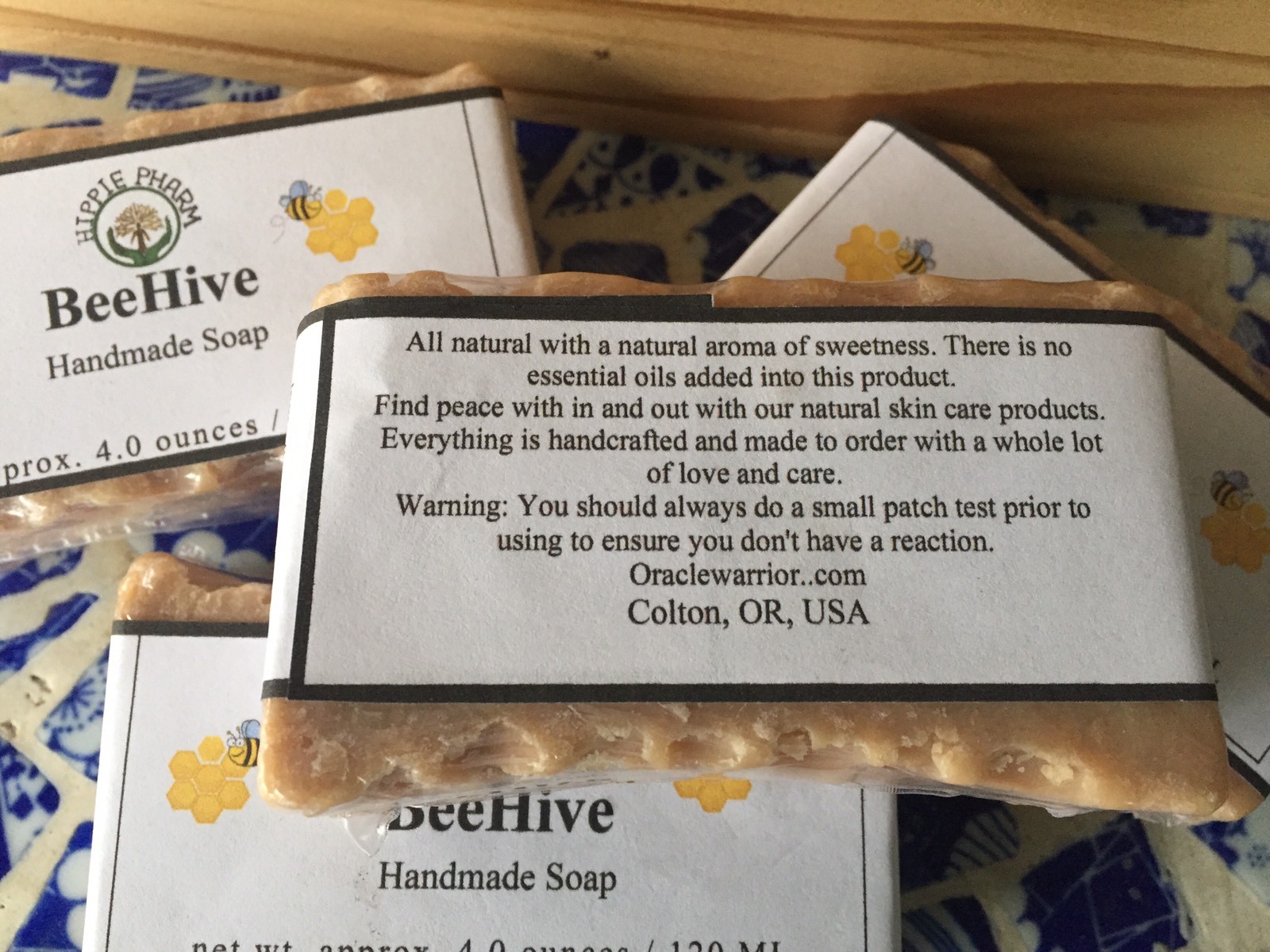 BeeHive Soap Vegan Lot of 4-4 oz handcrafted all natural made with Raw Honey 