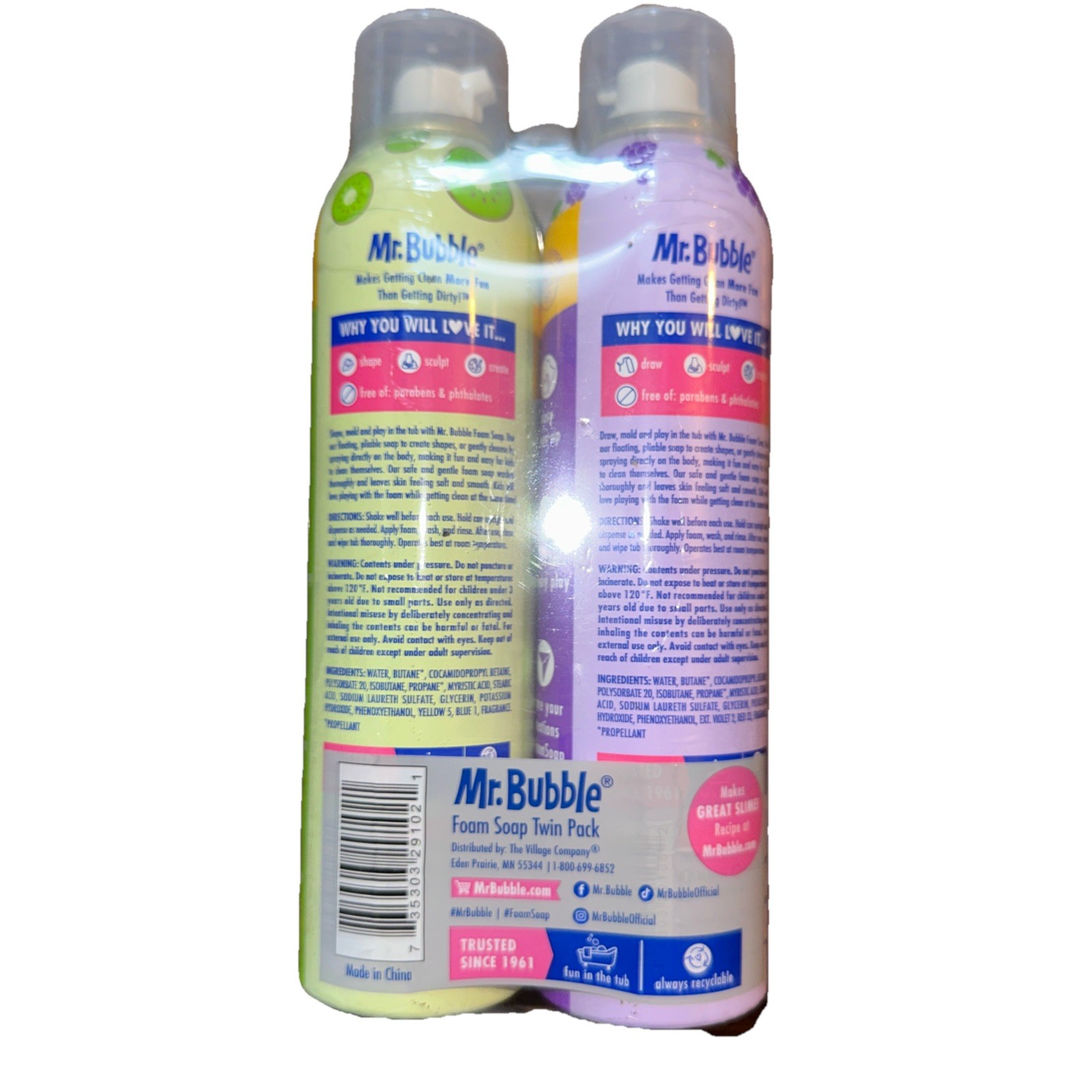 New Sealed Mr. Bubble Foam Soap – Twin Pack. Grape and Kiwi Blast