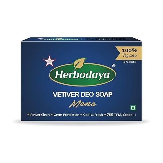 Herbodaya Vetiver Deo Soap for Men – 4×125 Gram – 76% TFM – Grade 1