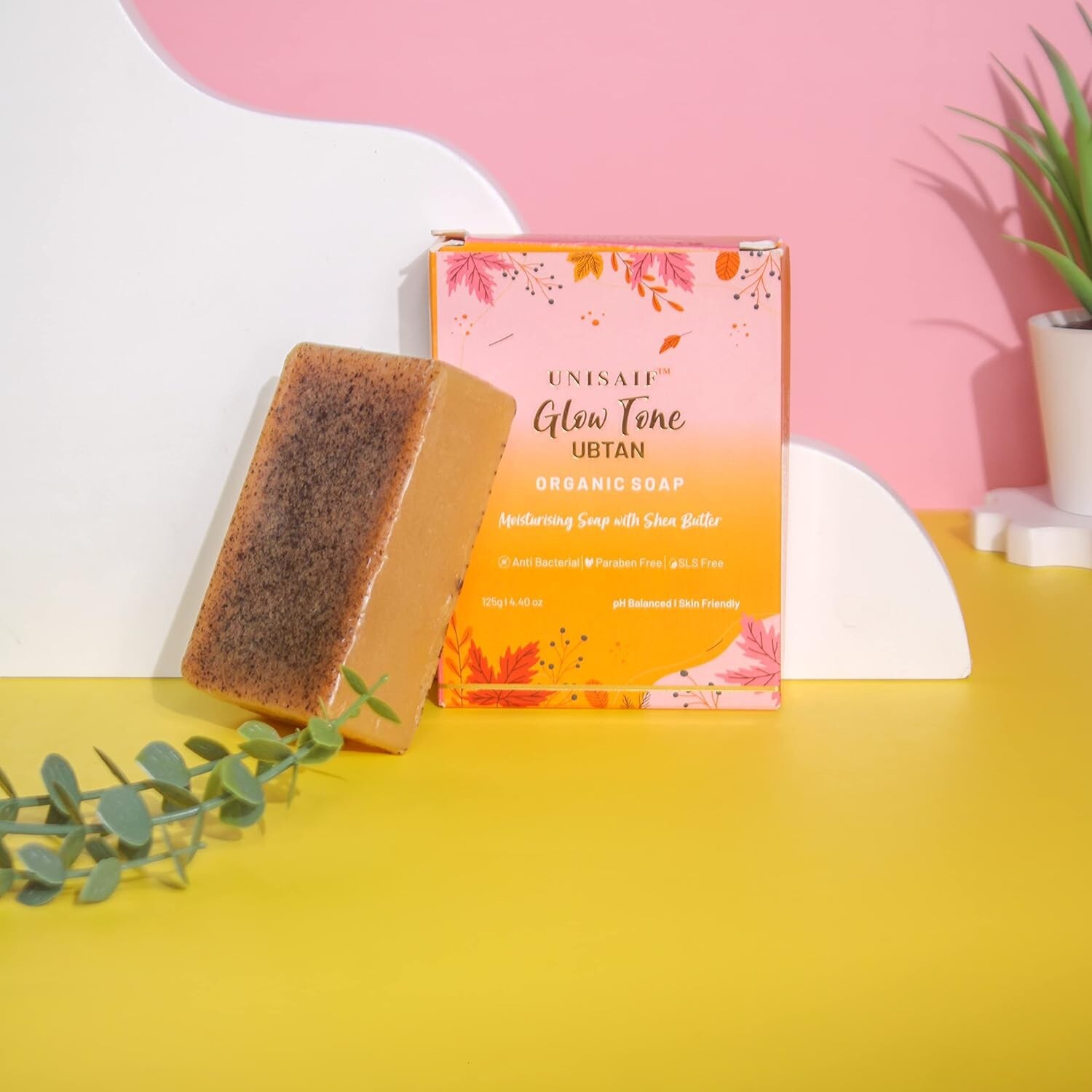 Unisaif Glow Tone Ubtan Organic Body Soap Bar, Moisturizing With Shea Butter