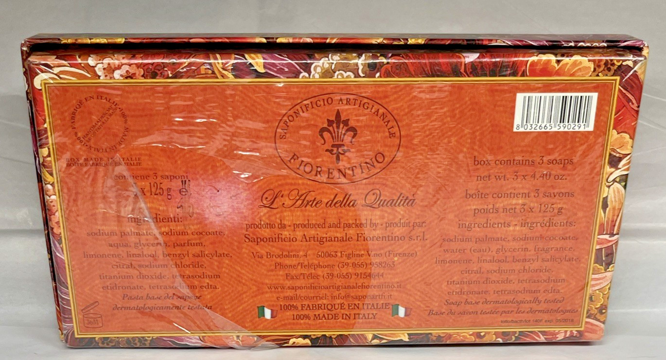 Saponificio Artigianale Fiorentino Orange Blossom Bar Soap From Italy 3 x 4.40oz