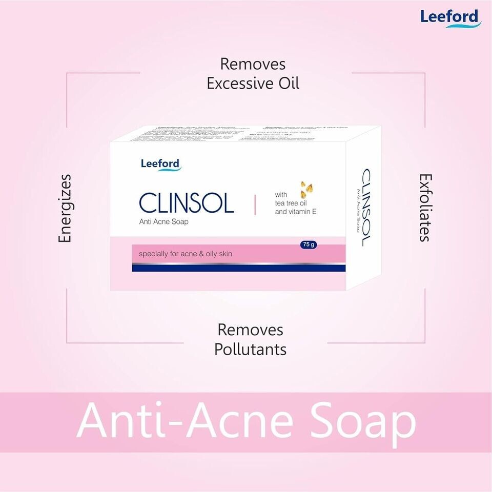 CLINSOL SOAP PACK OF 3 (75G EACH) BEST FOR ACNE & OILY SKIN ENRICHED TEA TREE