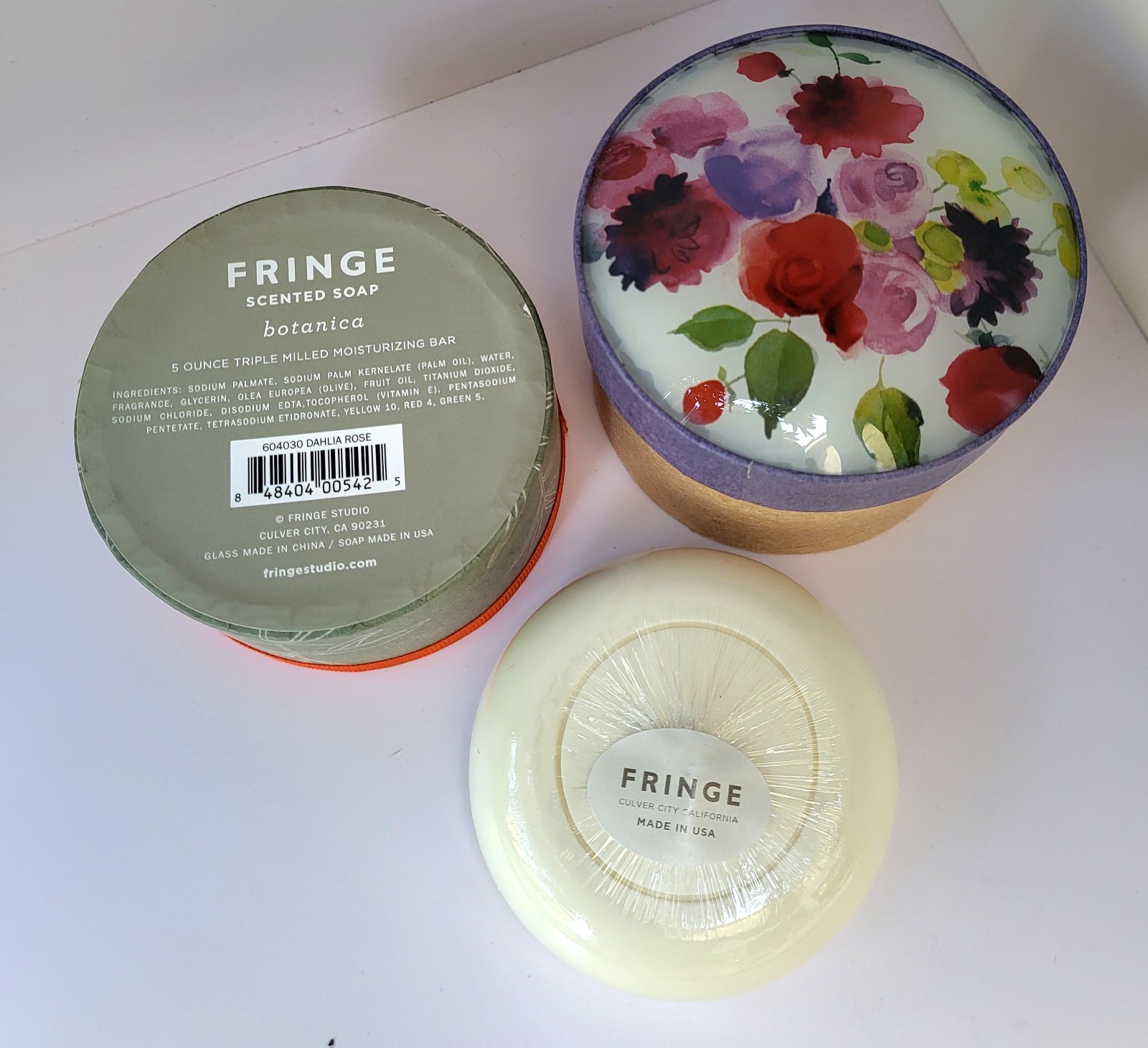 Fringe Studio Scented Soap ‘Botanica’ 5oz Bar In Glass-Topped Paper Box USA