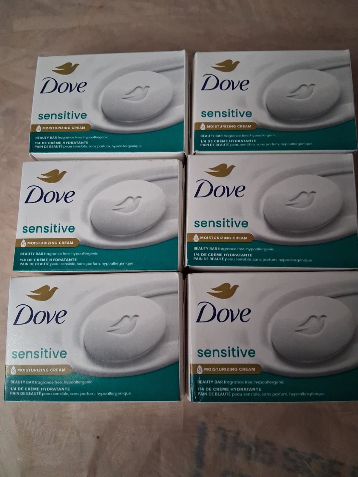 Lot Of 6 Dove Sensitive Beauty Bar Soap 3.75 oz Moisturizing Cream +One 4 Oz