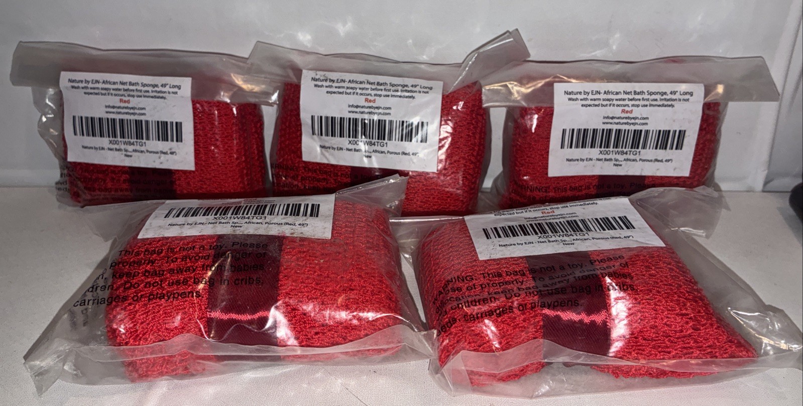 Lot If 5-African Net Body Sponge To Remove Dead Skin And Exfoliate Bath ( Red )