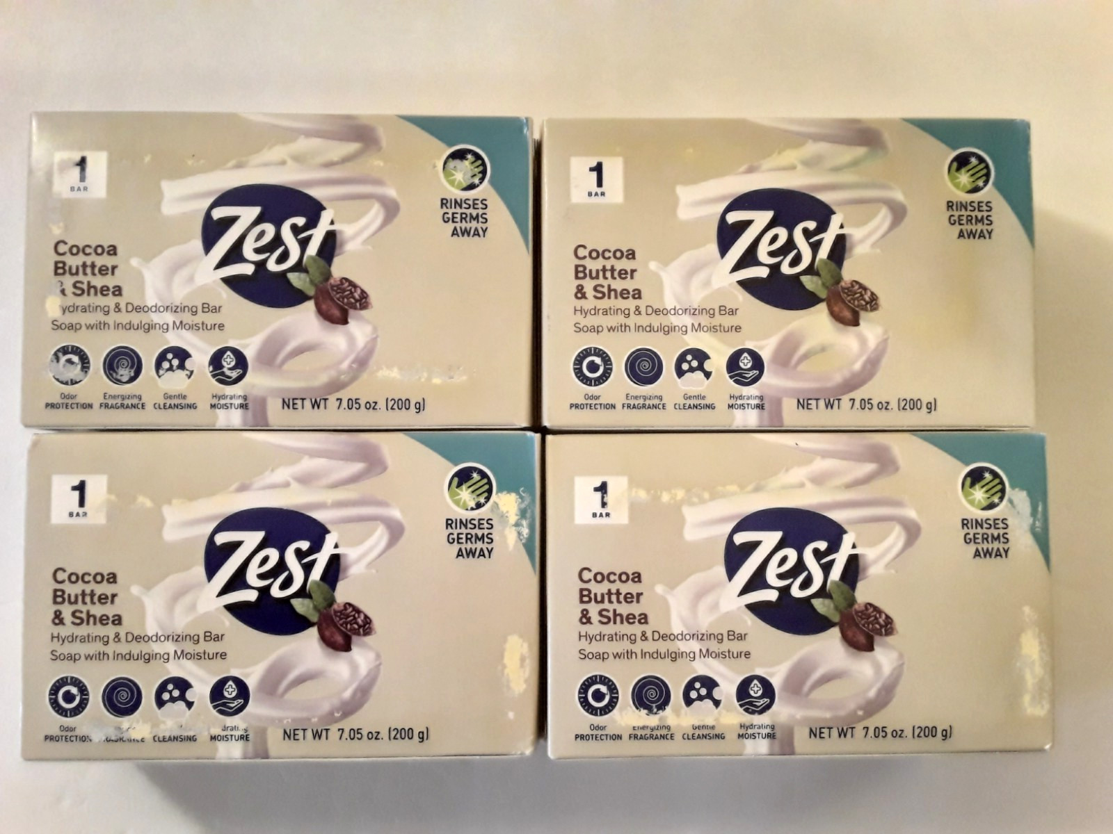 Cocoa Butter & Shea Zest Deodorizing Bath Soap Lot of 4- 7 oz. Hydrating Bars
