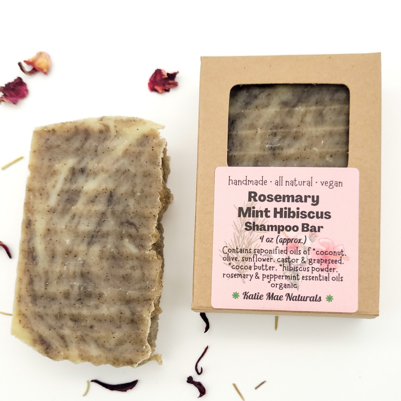 Vegan Shampoo Bar Rosemary Mint Hibiscus Handmade Zero Waste Natural Soap
