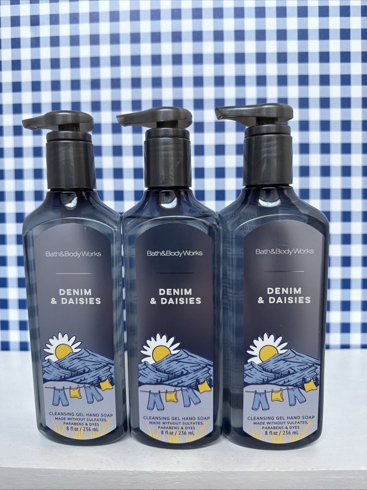 3X ~ Bath Body Works ~ DENIM & DAISIES ~ Cleansing Gel Hand Soap