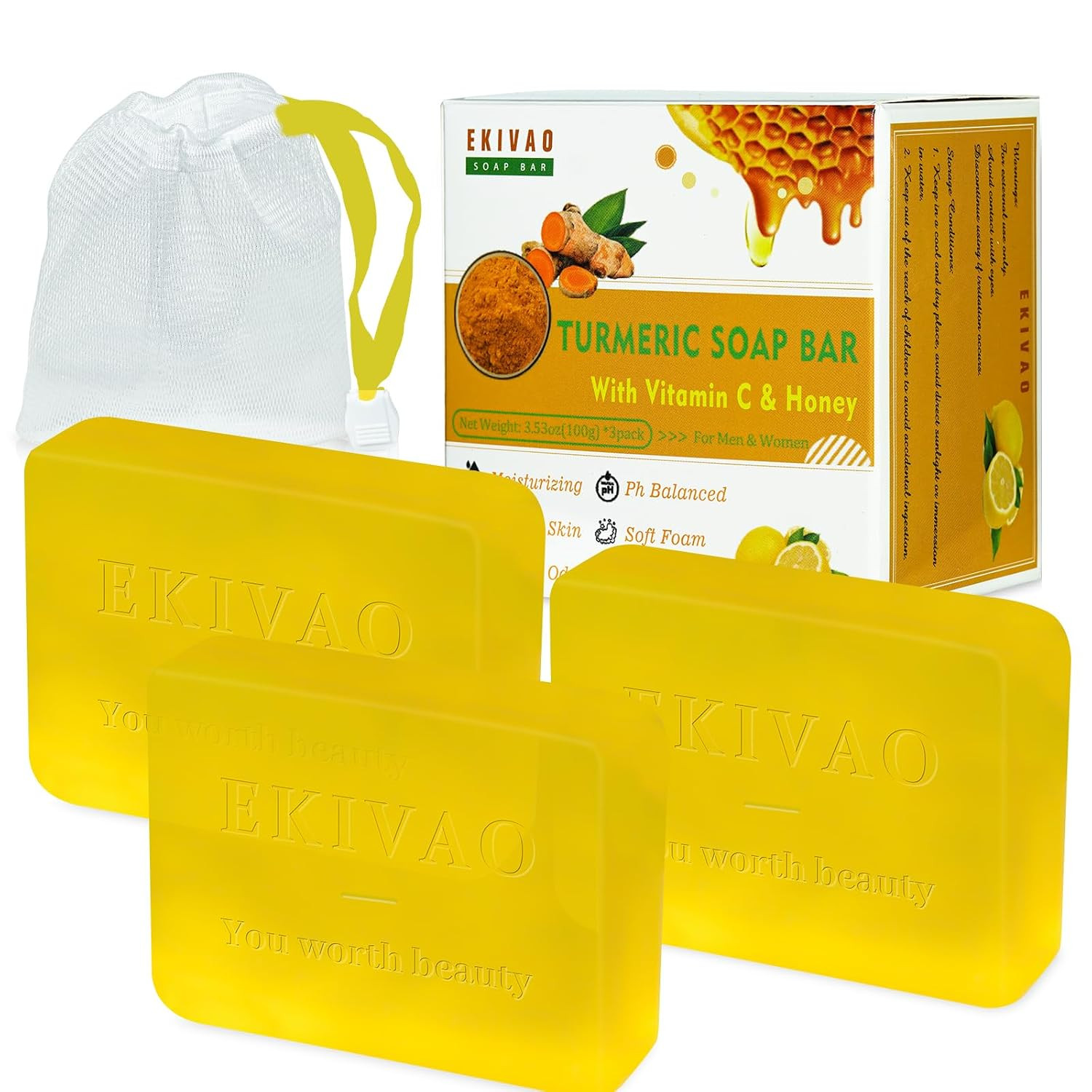 3Pack Natural Persimmon Soap Bar for Body Odor Control, Organic Deodorant Body P