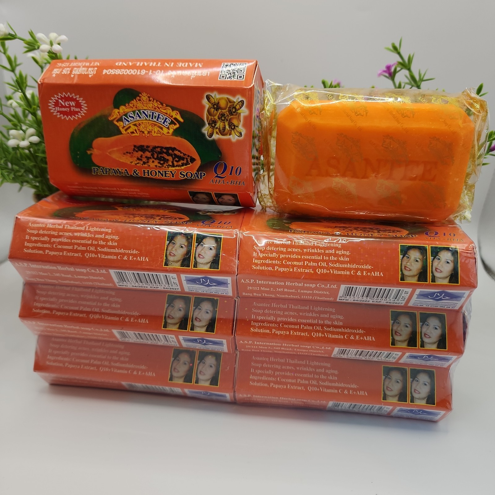 6X Asantee Thai Herbal Papaya Honey Soap with Q10 AHA BHA 125g (SHIPS SAME DAY)