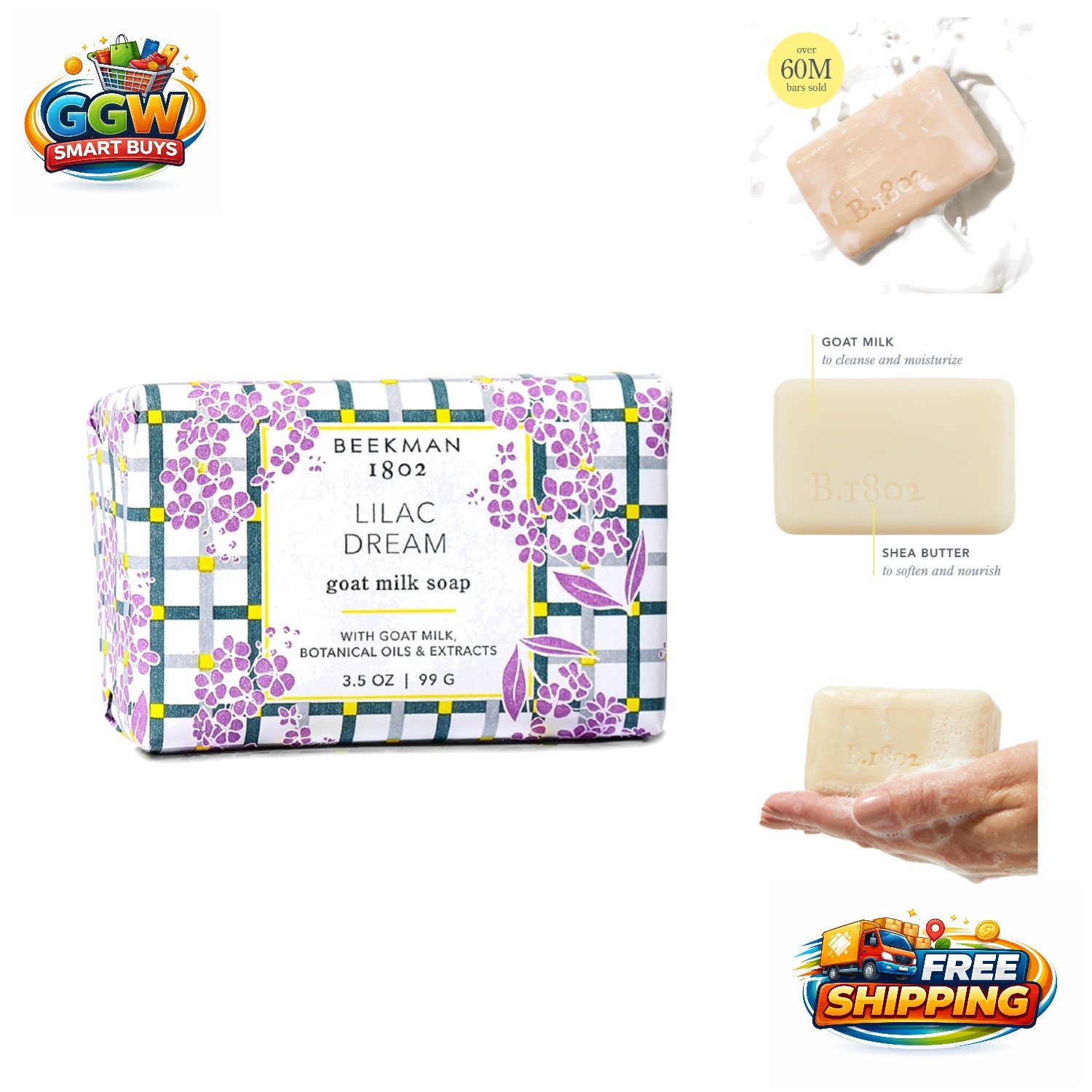 Goat Milk Soap Bar with Shea Butter – Moisturizing for Sensitive Skin, 3.5 oz