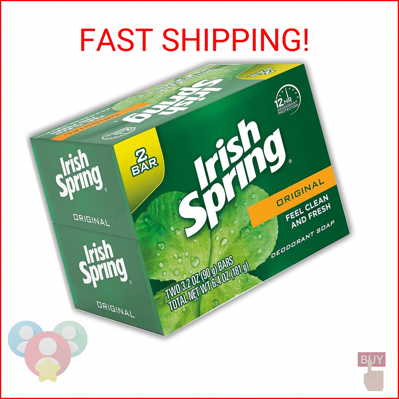 Irish Spring Original Scent Bar Soap 3.2 oz. Pack of 2