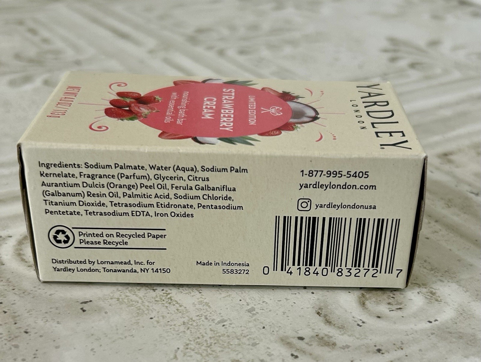 2 x Yardley London Limited Edition Strawberry Cream Bath Bar Soap 4 oz