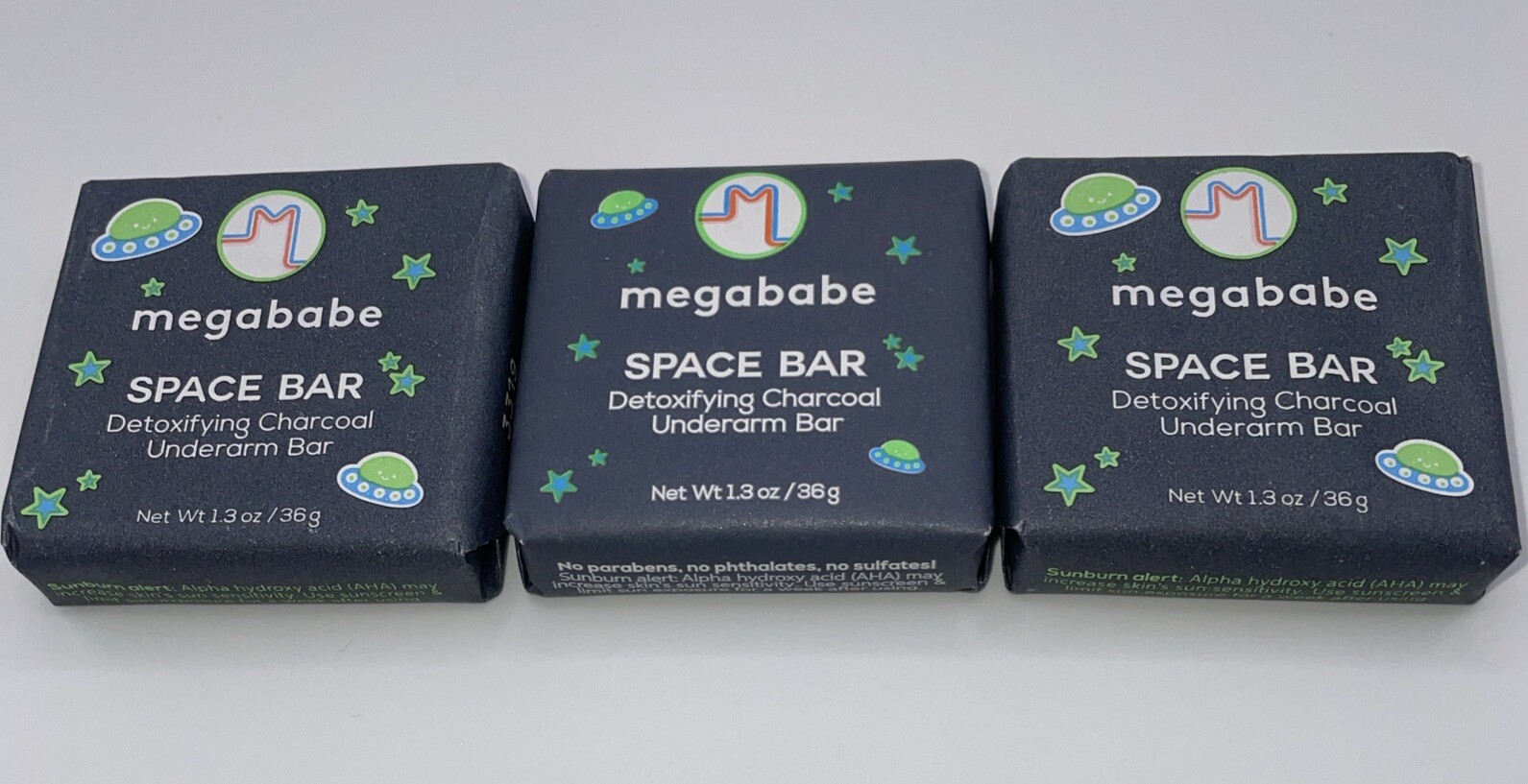 3Pc Megababe Space Bar Detoxifying Charcoal Underarm Bar Minis 1.3oz Each