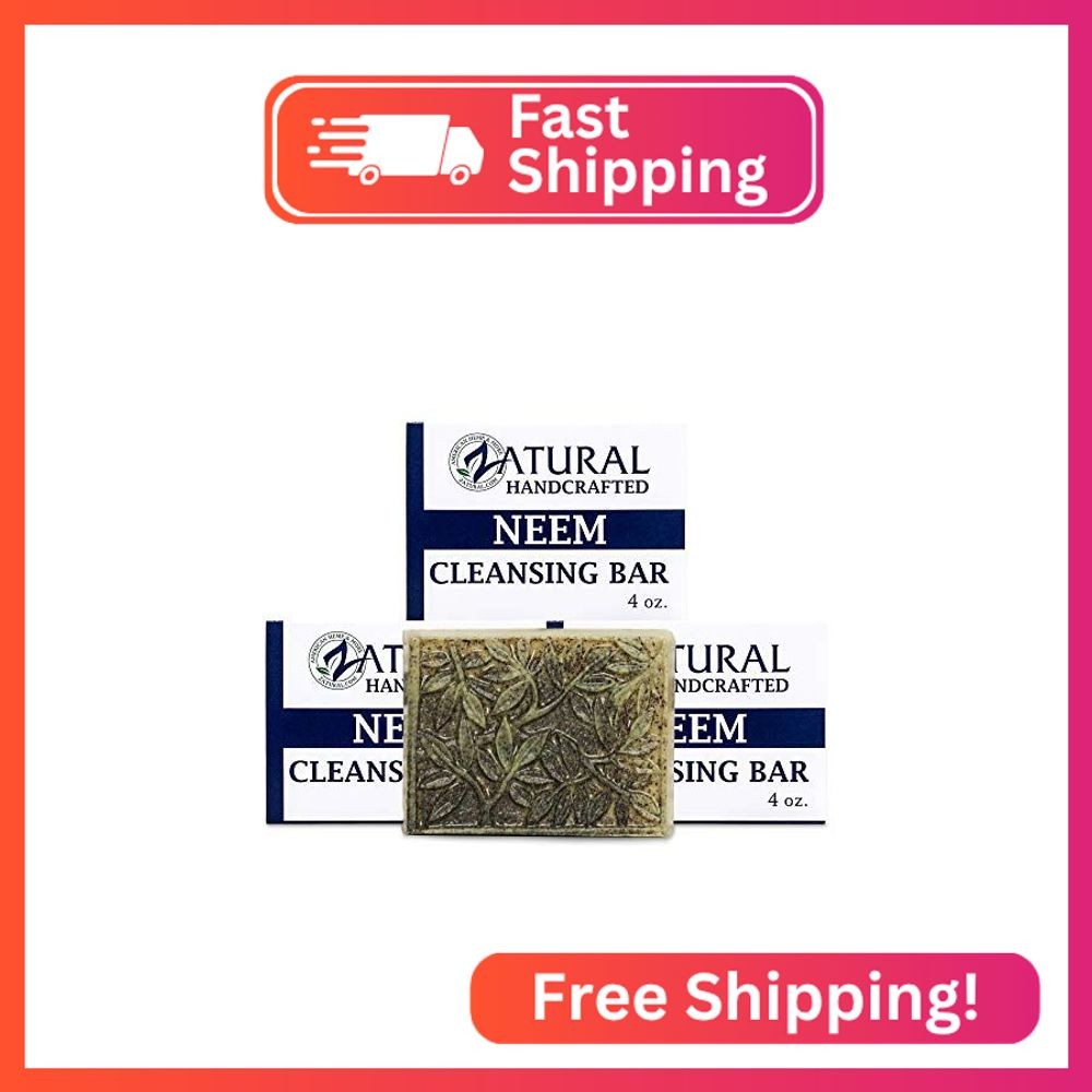 Zatural Neem Cleansing Bar – 100% Plant-Based Neem Oil Soap for Face and Body –