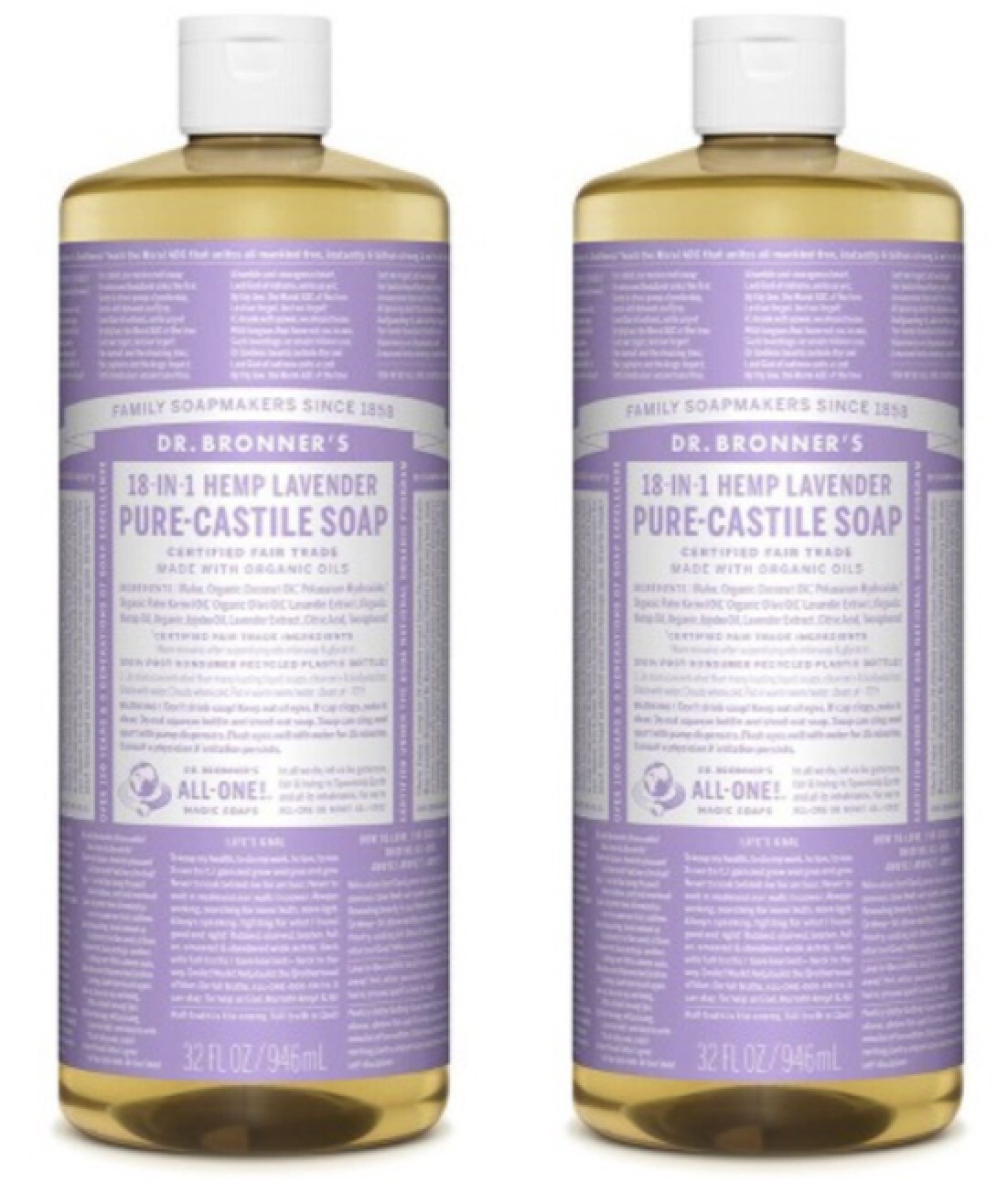 DR BRONNER’S Pure-Castile Liquid Soap Lavender – 32 fl oz ( 2 Pack )