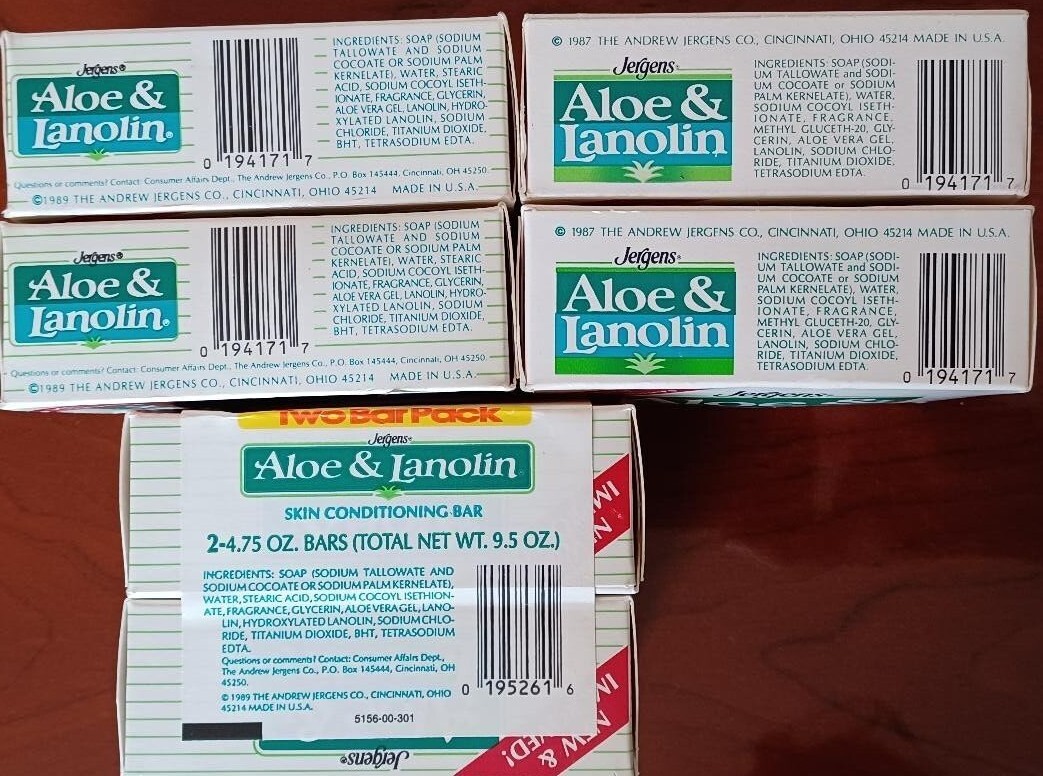 6 Vintage 80’s Jergens Aloe & Lanolin Skin Conditioning Bar Soap 4.75oz NOS Prop