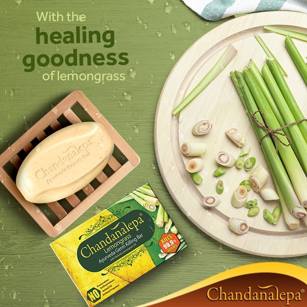 3 Packs (100gx3) Chandanalepa Lemongrass Best Ayurvedic Soap in Sri Lanka