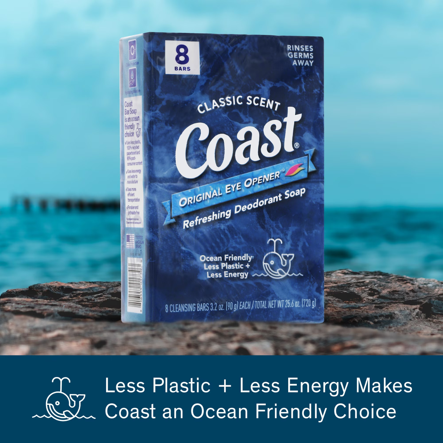 2 Pack Coast Refreshing Deodorant Bar Soap Classic Scent 3.2 oz 8 Count Twin Box