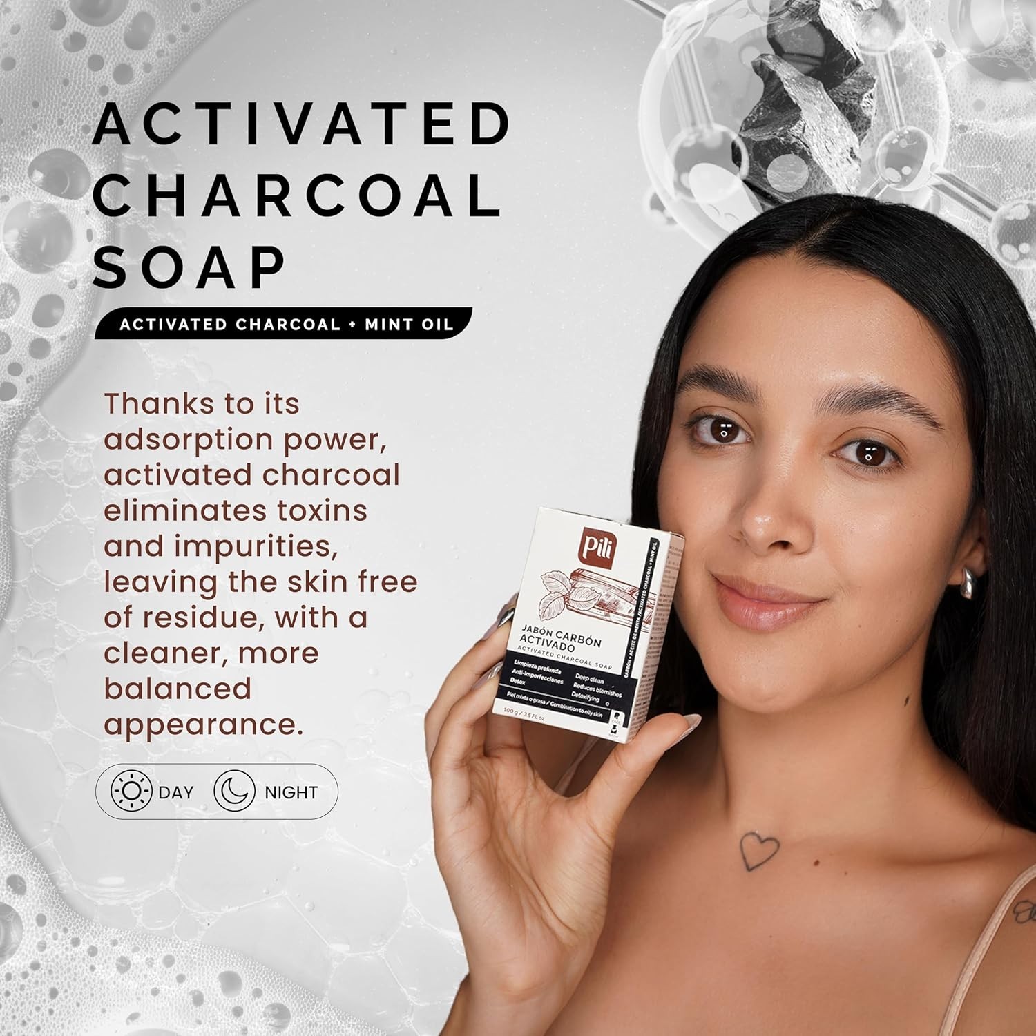 Pili Natural Activated Charcoal Detoxifying Soap Bars &Peppermint Oil (3 Pack)