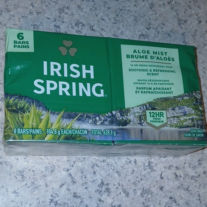 Irish Spring Aloe Mist Deodorant Bar Soap 6 Pack 12 HR Fresh 104.8g Each