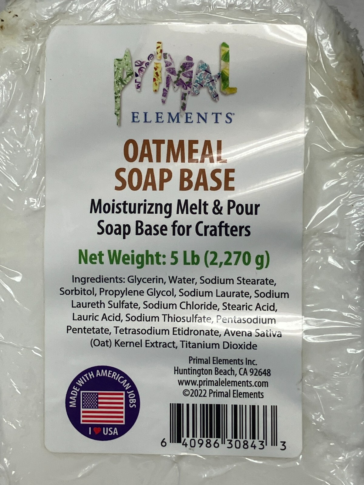 Primal Elements Oatmeal Soap Base – Moisturizing Melt and Pour Glycerin Soap 5LB