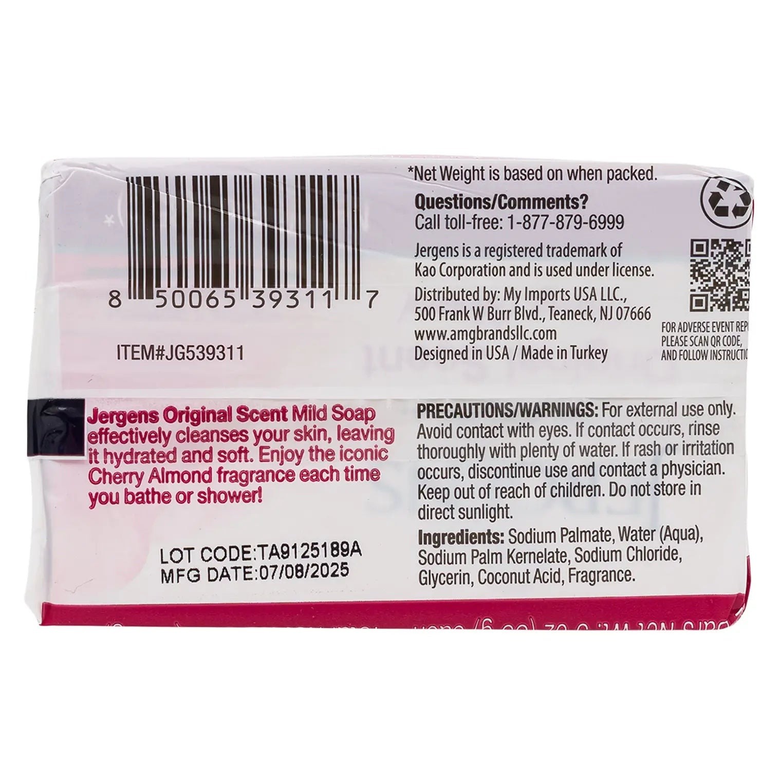 Jergens Original Scent Cherry Almond Mild Soap Bar, 2 Bars 3oz Each (Pack of 12)