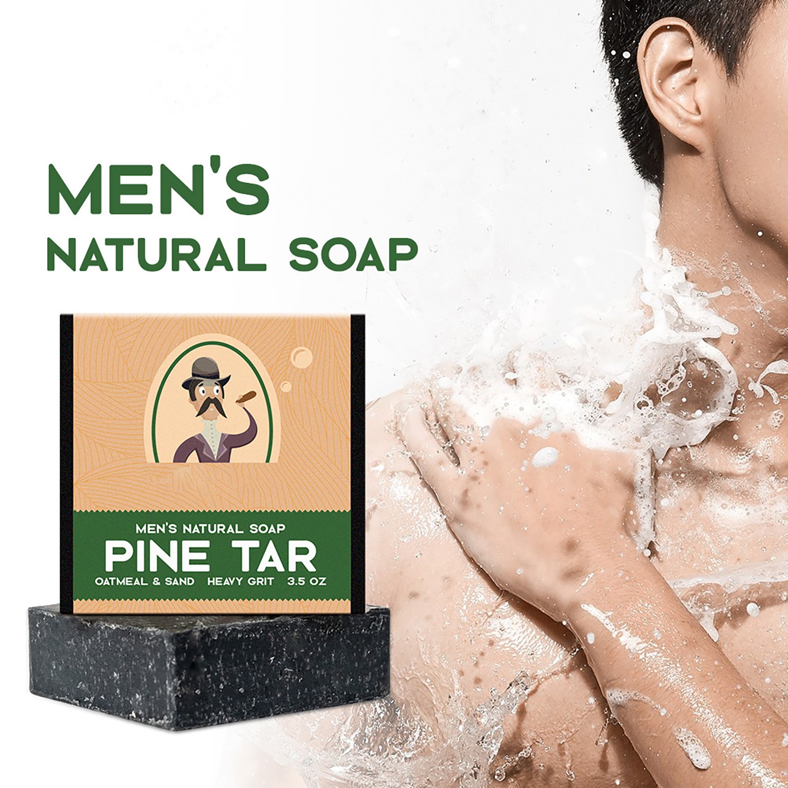 Men Men’s Natural Soap Pine Tar & Oatmeal & Sand & Heavy Grit 100g Oil Control