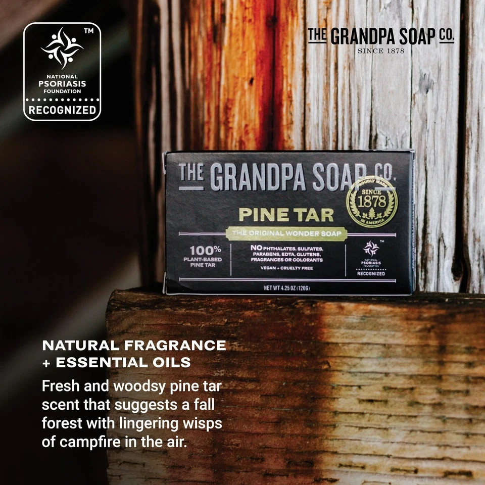 Grandpa Soap Pine Tar 4.25oz Men Dermatologist Tested Sensitive Skin (8 Pack)