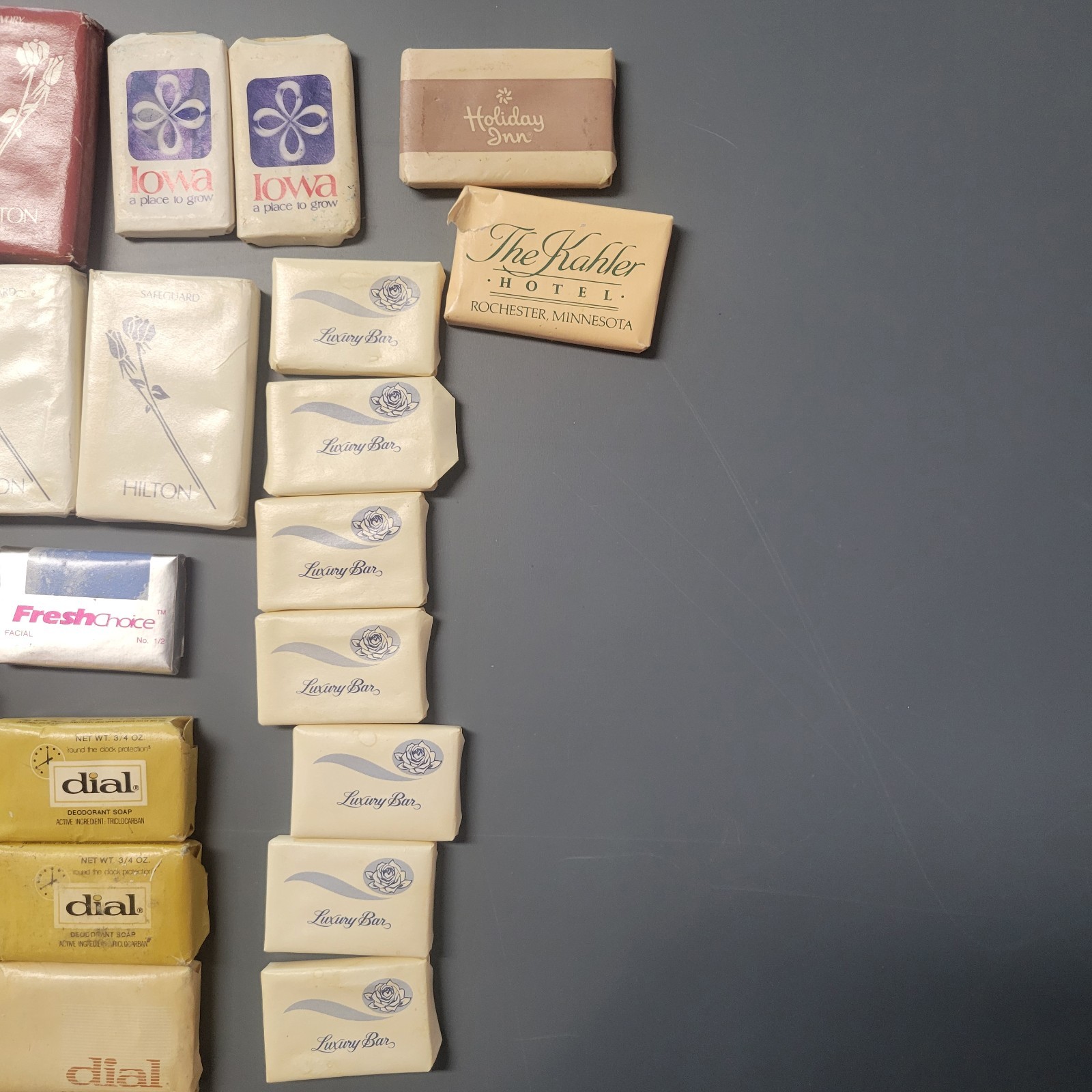 Vintage Lot of 36 Mixed Hotel Mini Soaps Dial Hilton Iowa Minnesota Ivory Boquet