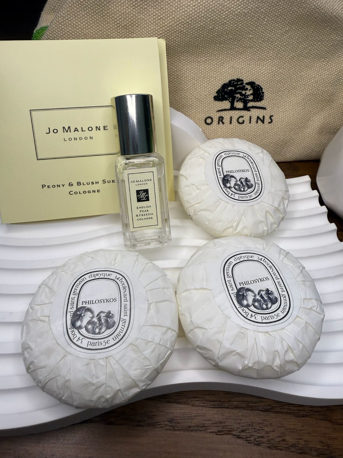 New 3 Diptyque Philosykos Round Soap Bar 45g/1.6oz each free Jo Malone Gifts