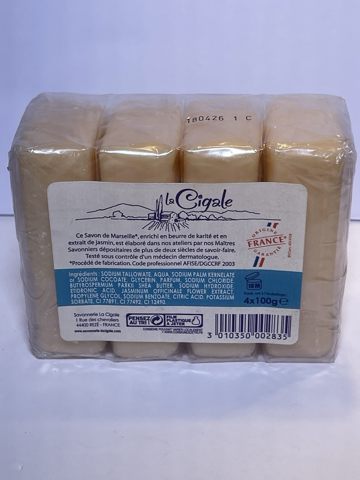 Savon De Marseille La Cigale Jasmin & Karité Soap Pack of 4 x 100g NEW Sealed