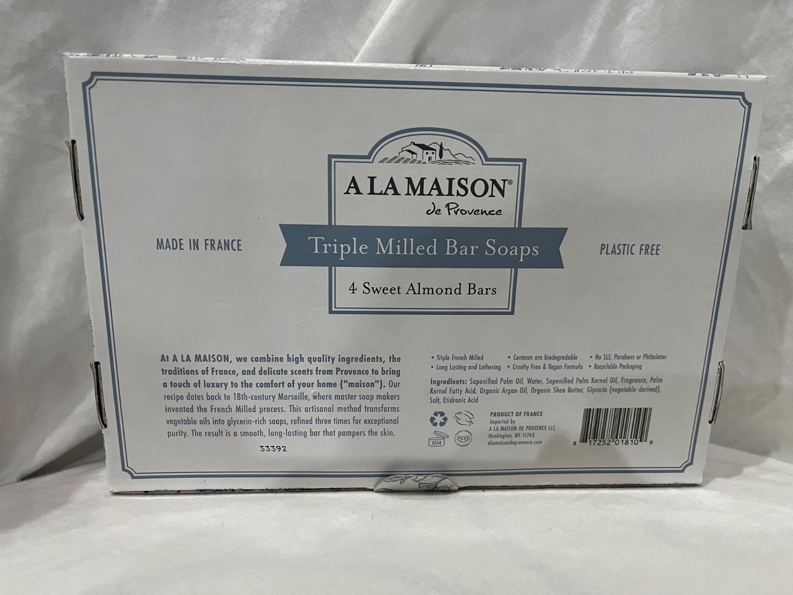 A La Maison de Provence Triple Milled Bar Soap Sweet Almond 4 Bars of 7 oz New