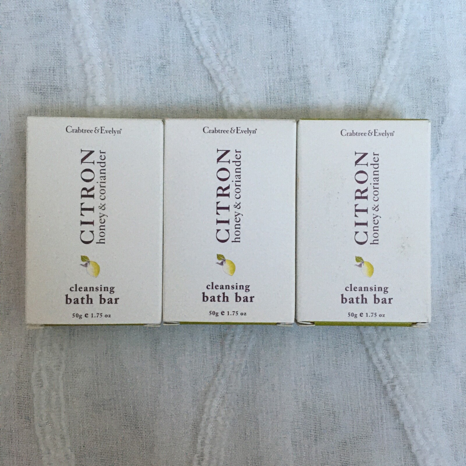3 x Crabtree & Evelyn Citron Honey & Coriander Cleansing Bath Bar Soap 5.25oz