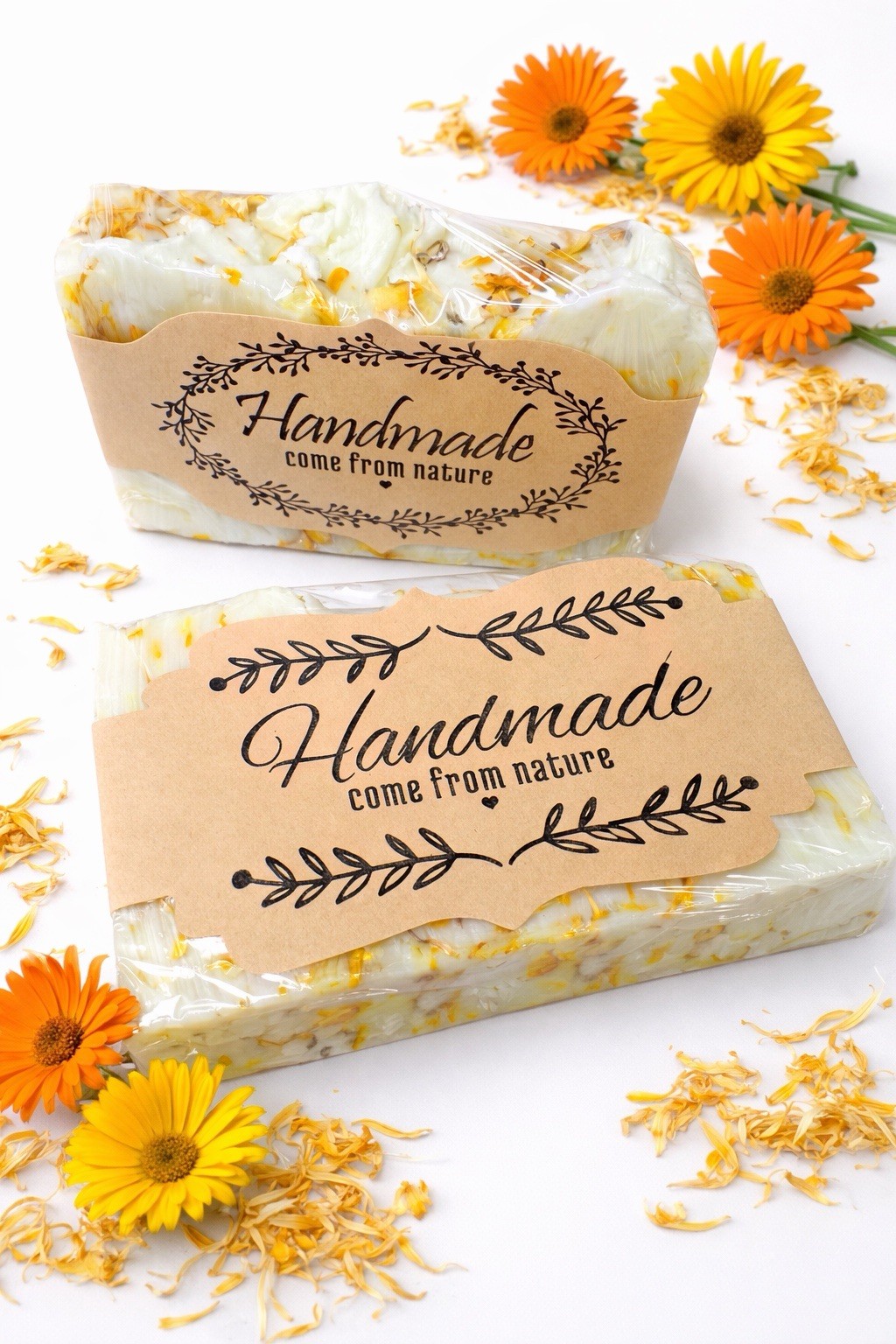 Set of 2 Handmade Goat Milk Soap | Calendula Petals, Lemongrass
