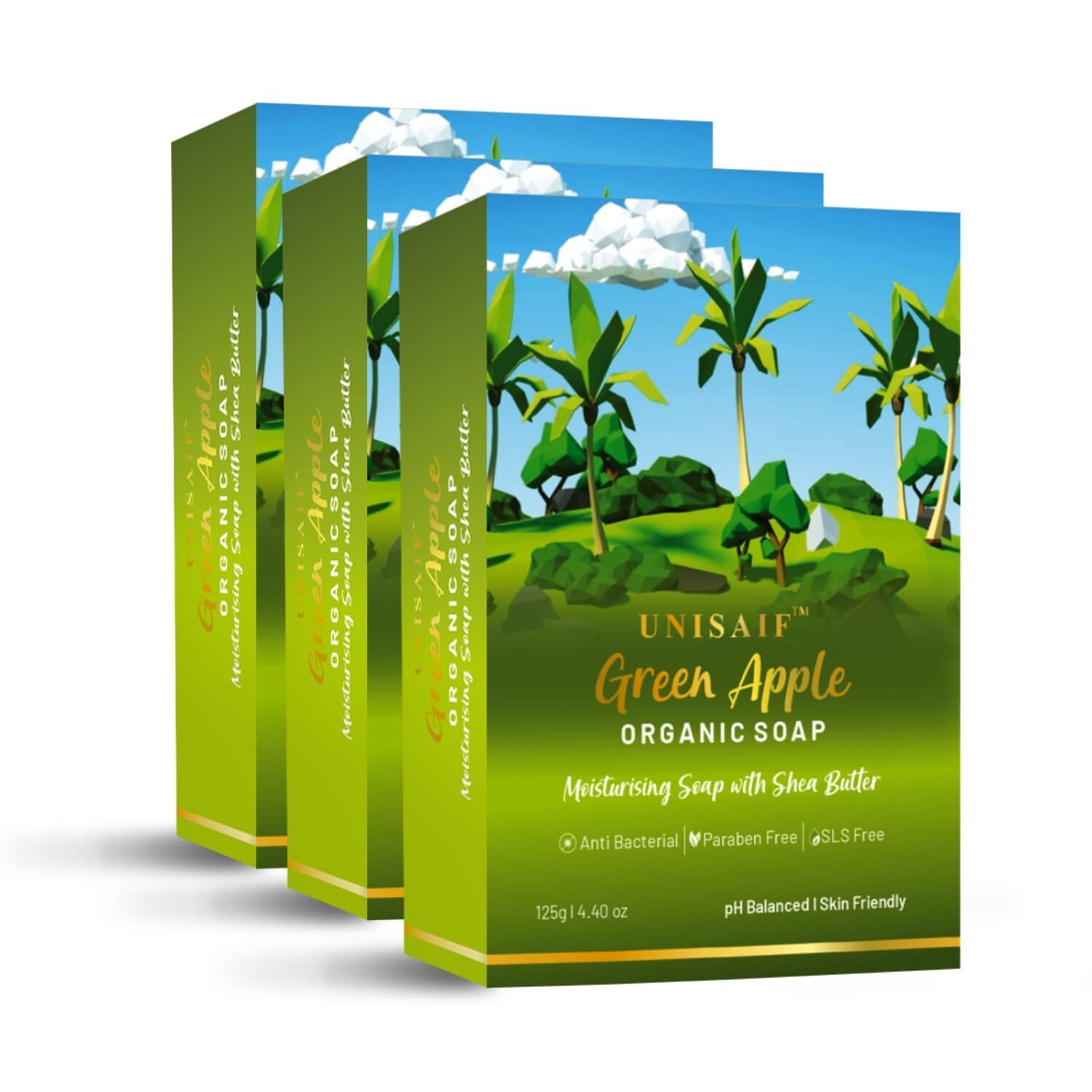 Unisaif Green Apple Organic Body Soap Bar, Moisturizing Soap With Shea Butter