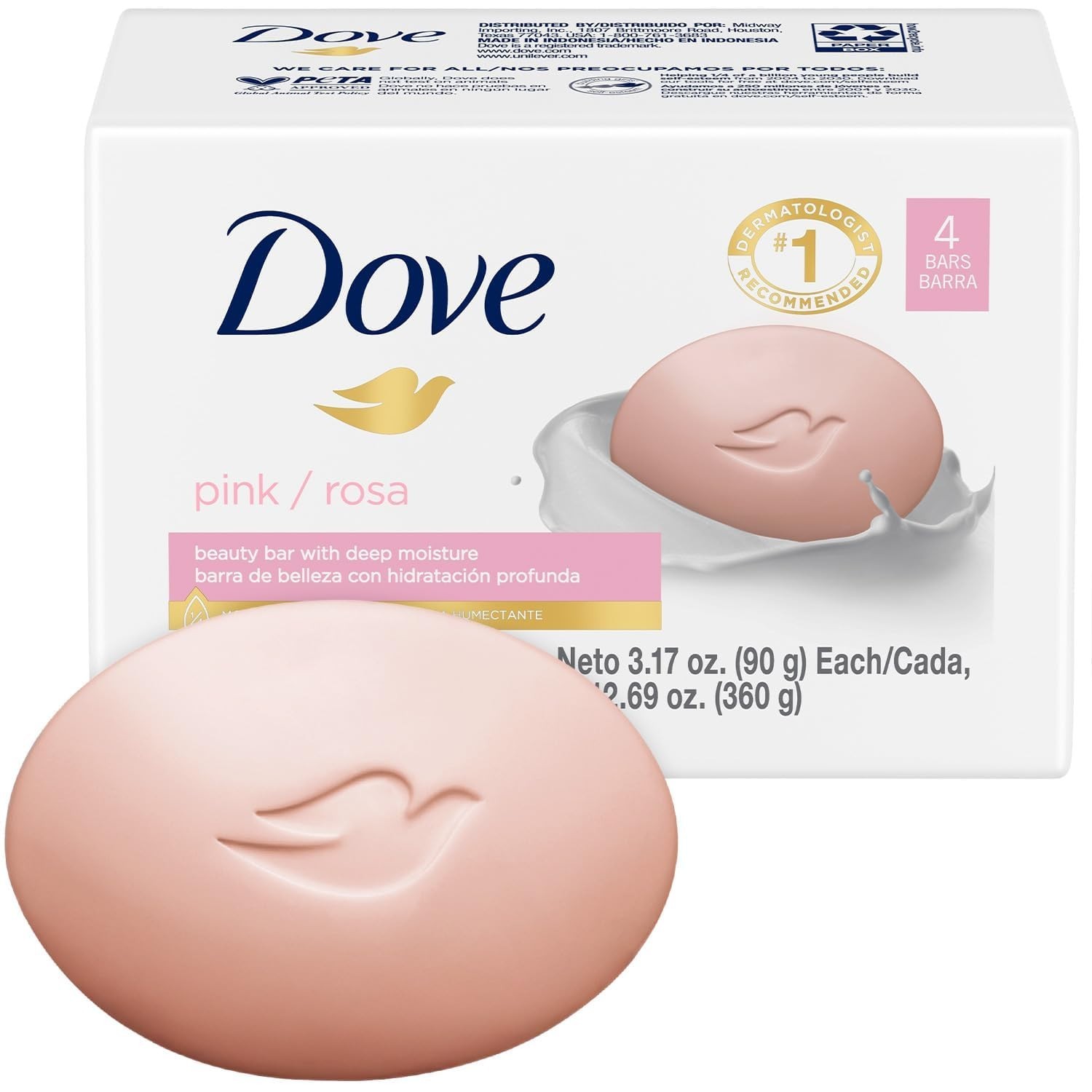 Dove 3.17 oz Pink Bar Soap – Gentle Cleanser for Soft Skin, Pack of 4