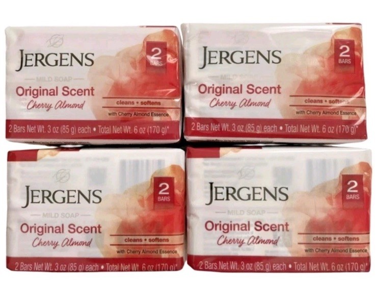 Jergens Cherry Almond Mild Soap Original Scent – 8 Bars (4x 2 Pack) – 3 Oz Each