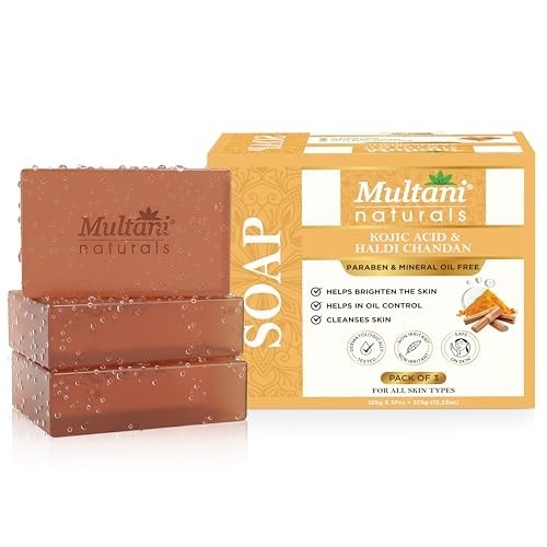 Multani Kojic Acid 1% Haldi Chandan Soap 125g Pack of 3 Glow Bars FS
