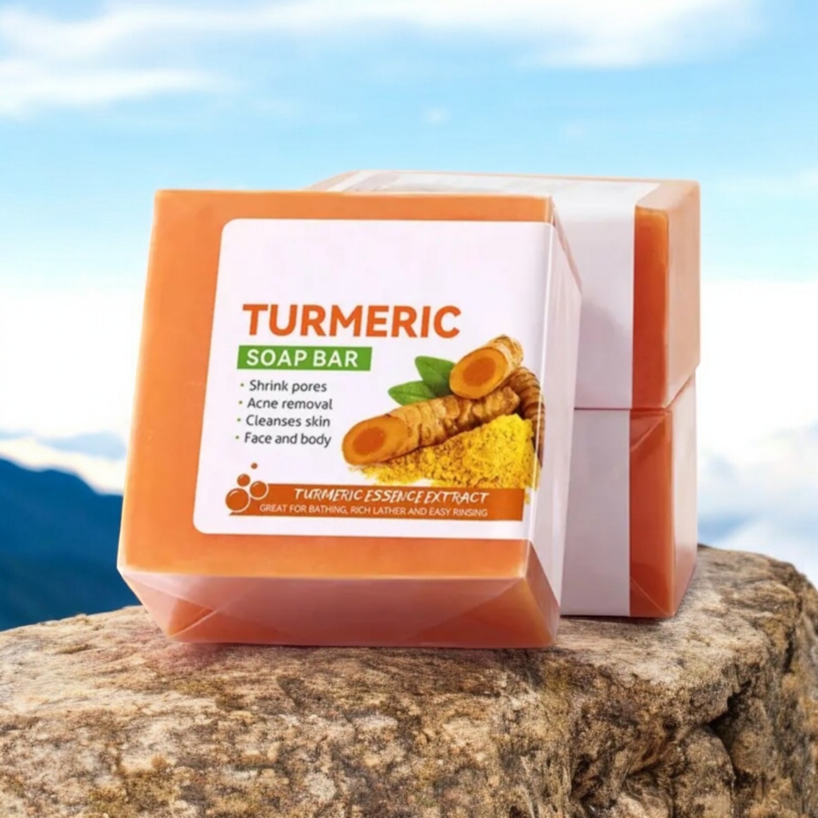 2 Pack Tumeric Soap Ginger Anti-Acne Dark Spots Removal Body Whitening Soap Bar.