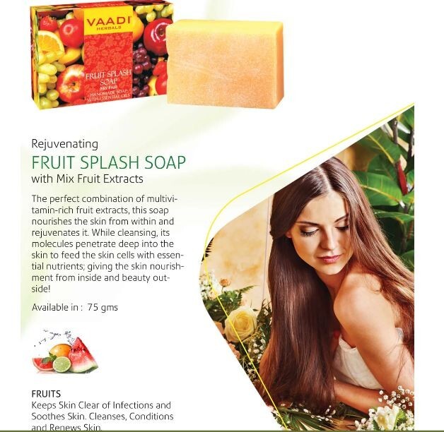 FRUIT SPLASH SOAP with extracts of Orange,Peach,GreenApple &Lemon( 75grmPerSoap)