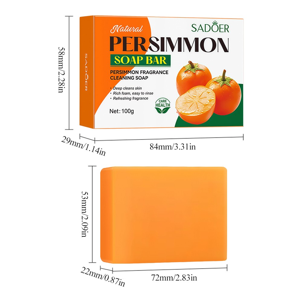 2PCS Natural Persimmon Body Soap Lasting Fragrance for All Skin Anti-Sweat Odor