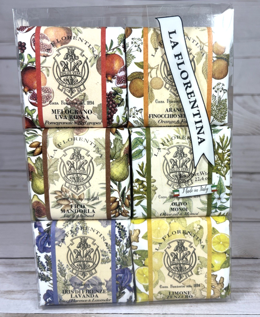 La Florentina Italian Luxury Bar Soap 6Pack Lavender Lemon Fig Pomegranate Orang